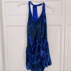 Blue Striped Workout Top with Built-in Bra